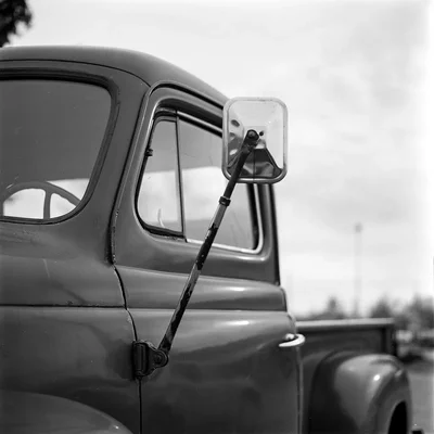 vintage truck with side mirror detail