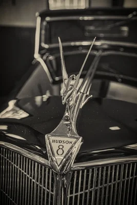 vintage hudson hood ornament on classic car