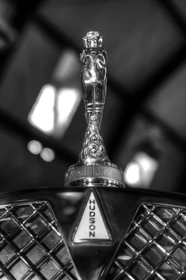 vintage hudson car hood ornament chrome detail