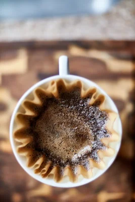 pour over coffee brewing from above