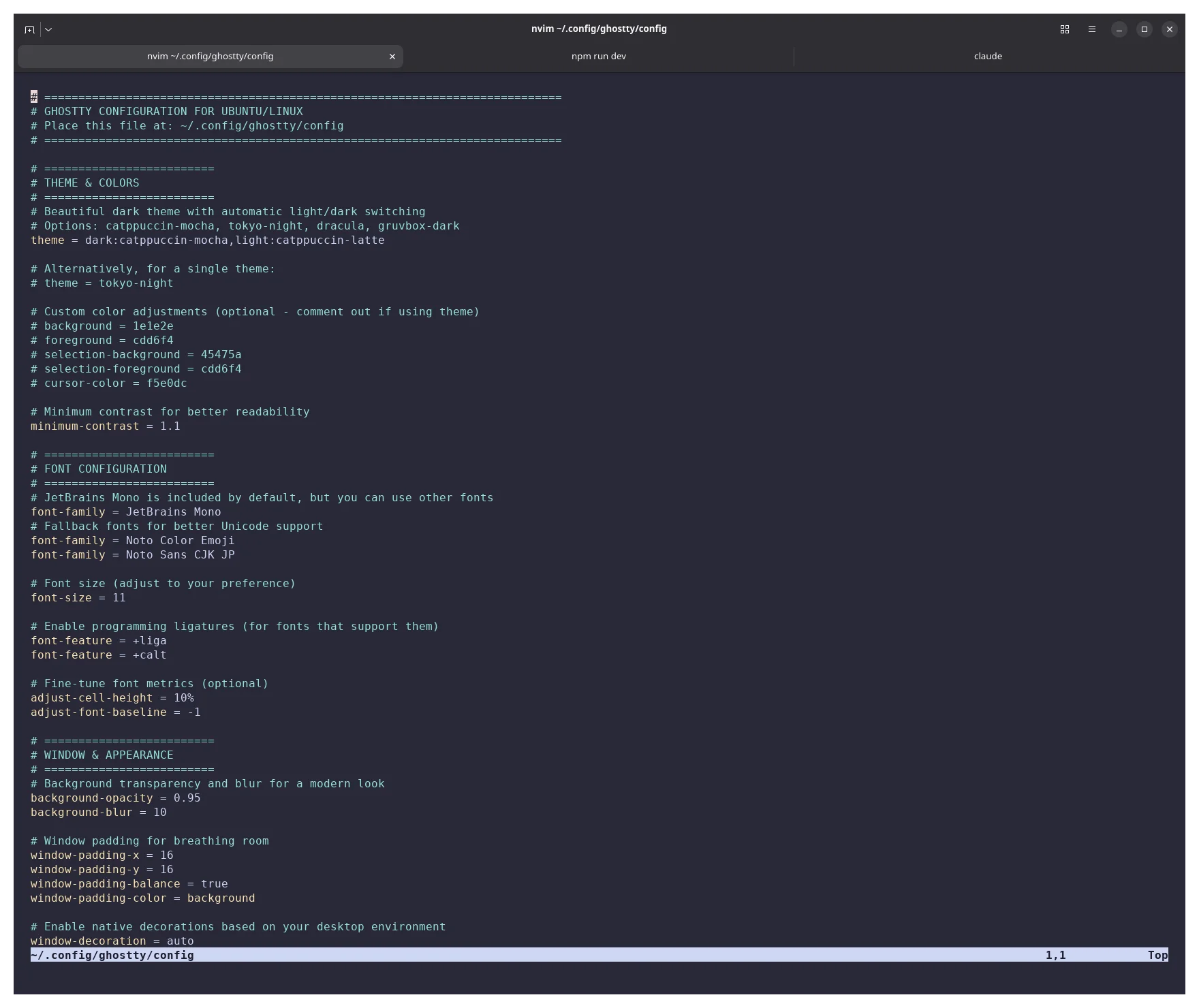 Ghostty terminal with custom configuration